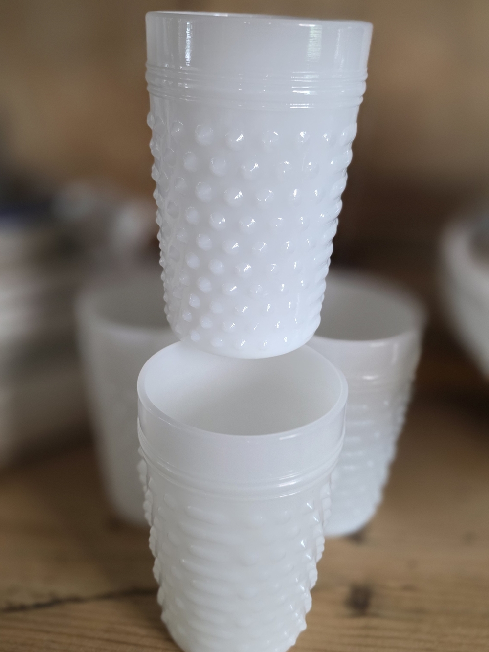 Vintage White Hobnob Milk Glasses